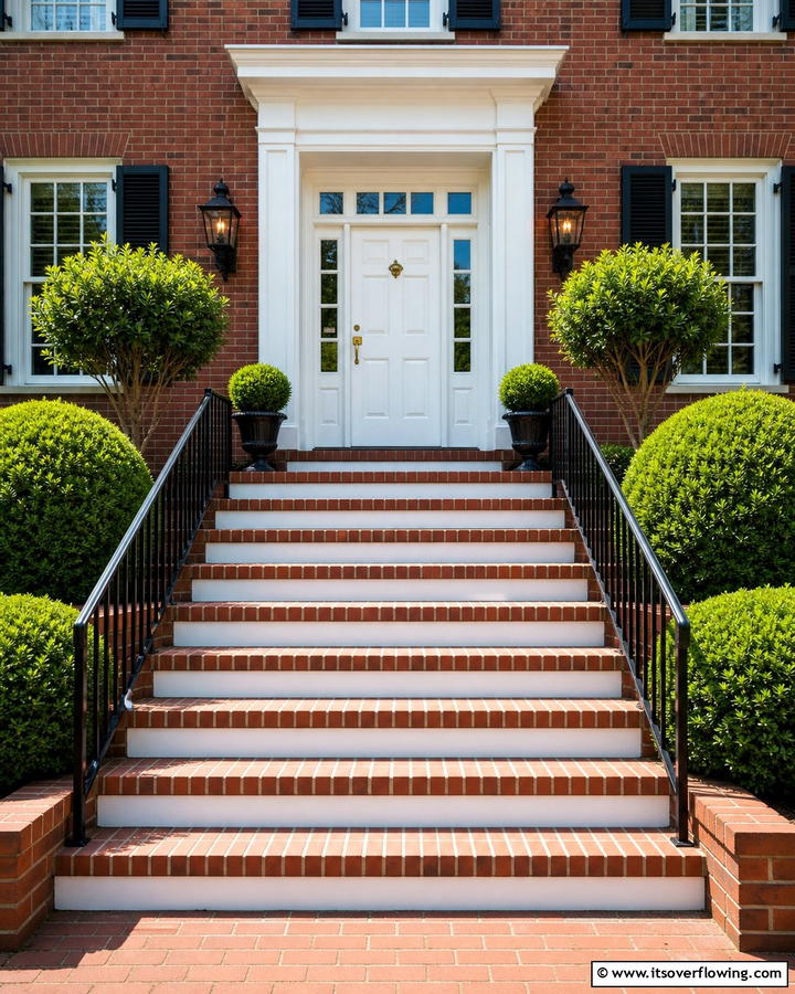 Classic Red Brick Steps with White Risers - 25 Brick Front Steps Design Ideas for Curb Appeal