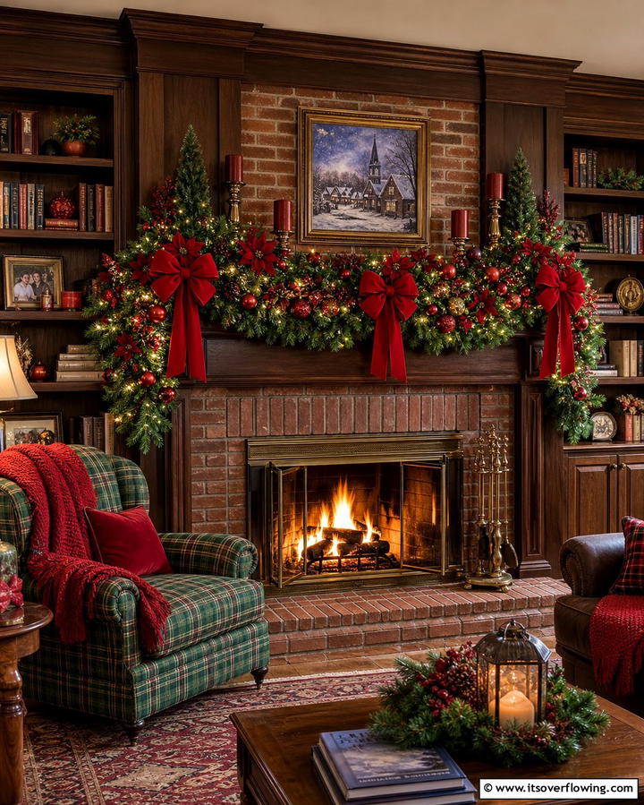 Classic Red and Green - 25 Mantel Garland Ideas for a Festive Home Decor