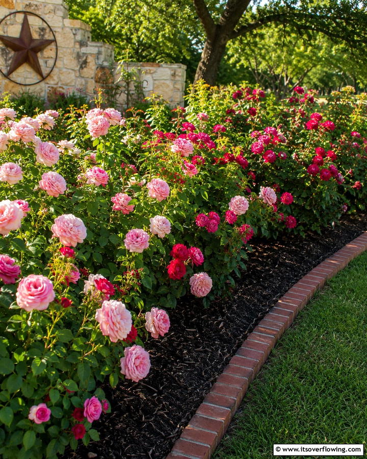 Classic Rose Bed with Texas Flair - 25 Front Yard Texas Flower Bed Ideas for a Stunning Look