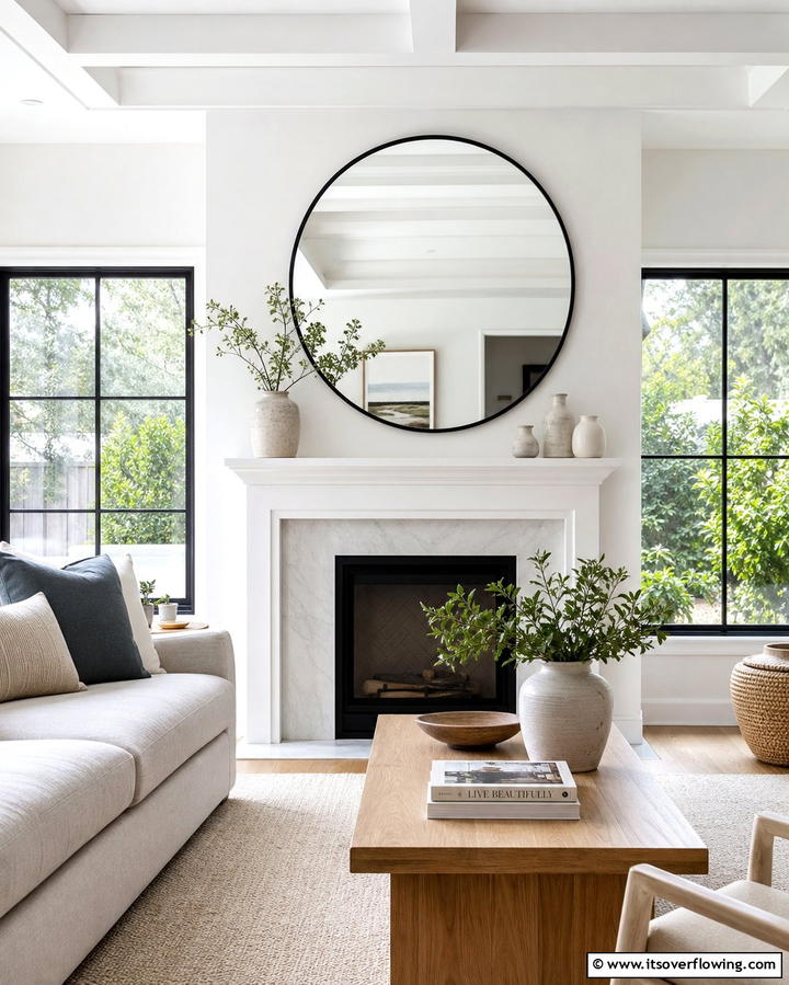 Classic Round Mirror - 25 Mirror Over Fireplace Ideas to Elevate Your Space