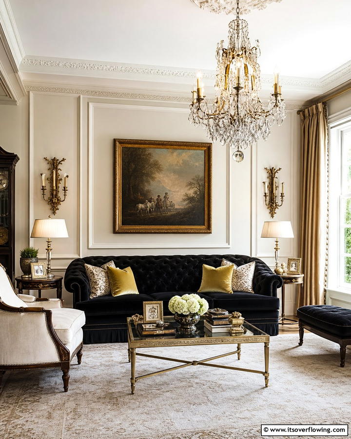 Classic Sophistication - 21 Living Room Ideas With Black Couches- Modern Style