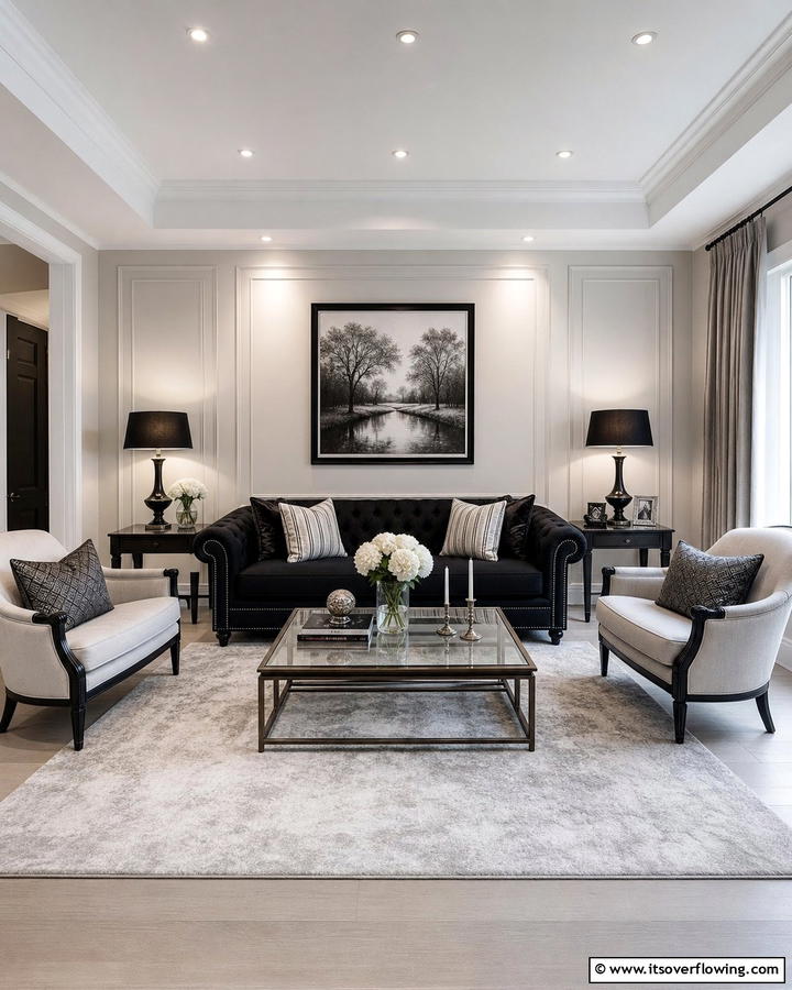 Classic Sophistication in Monochrome - 21 Chic Black Couch Living Room Styling Inspirations