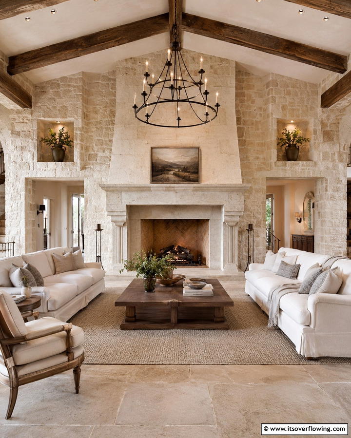 Classic Stone Features - 30 Mediterranean Living Room Ideas- Warm & Inviting Spaces