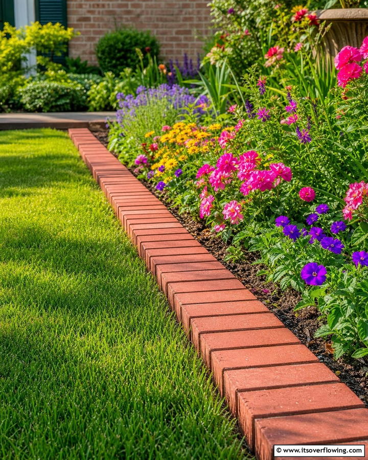 Classic Straight Brick Border - 20 Brick Edging Ideas- Define Your Garden Spaces