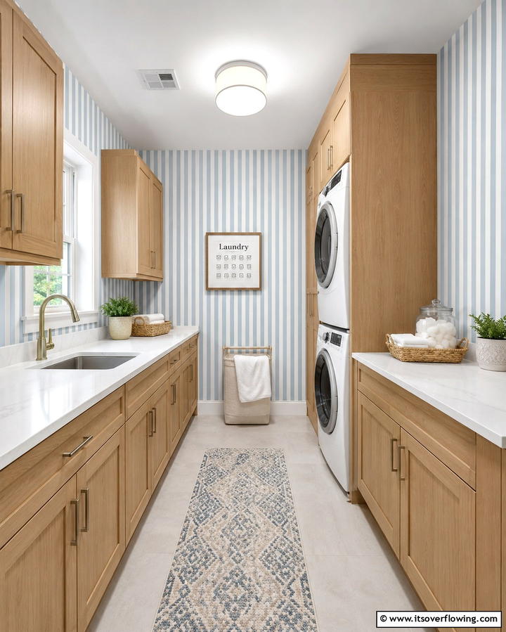 Classic Striped Designs - 25 Laundry Room Wallpaper Ideas to Brighten Your Space