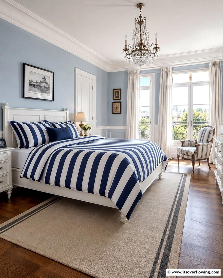 Classic Striped Patterns - 30 French Bedroom Decor Ideas for Elegant European Style