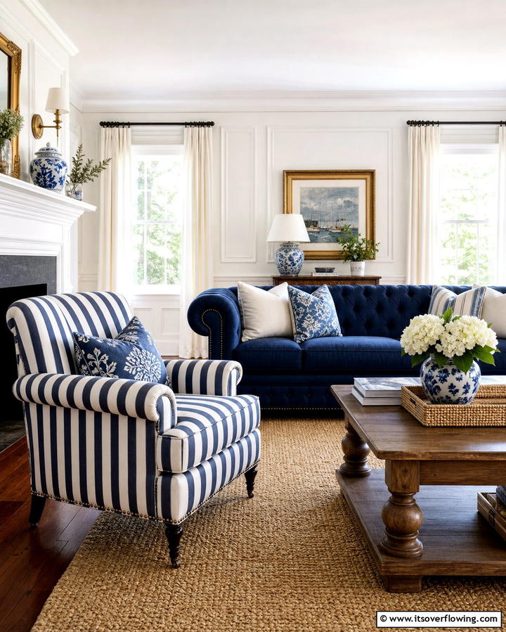 Classic Striped Patterns - 25 Ralph Lauren Living Room Ideas for Classic Elegance