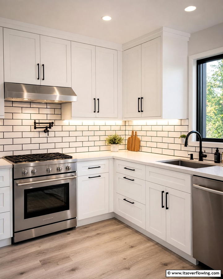 Classic Subway Tile Contrast - 25 Black and White Kitchen Backsplash Ideas