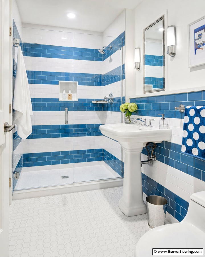 Classic Subway Tile Design - 25 Blue and White Bathroom Ideas for a Fresh Look
