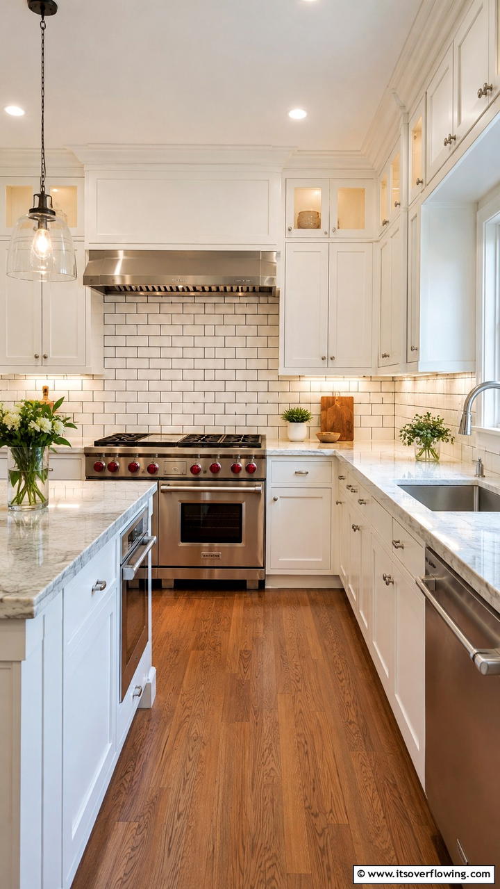 Classic Subway Tile Elegance - 21 White Cabinet Kitchen Backsplash Ideas for Contrast