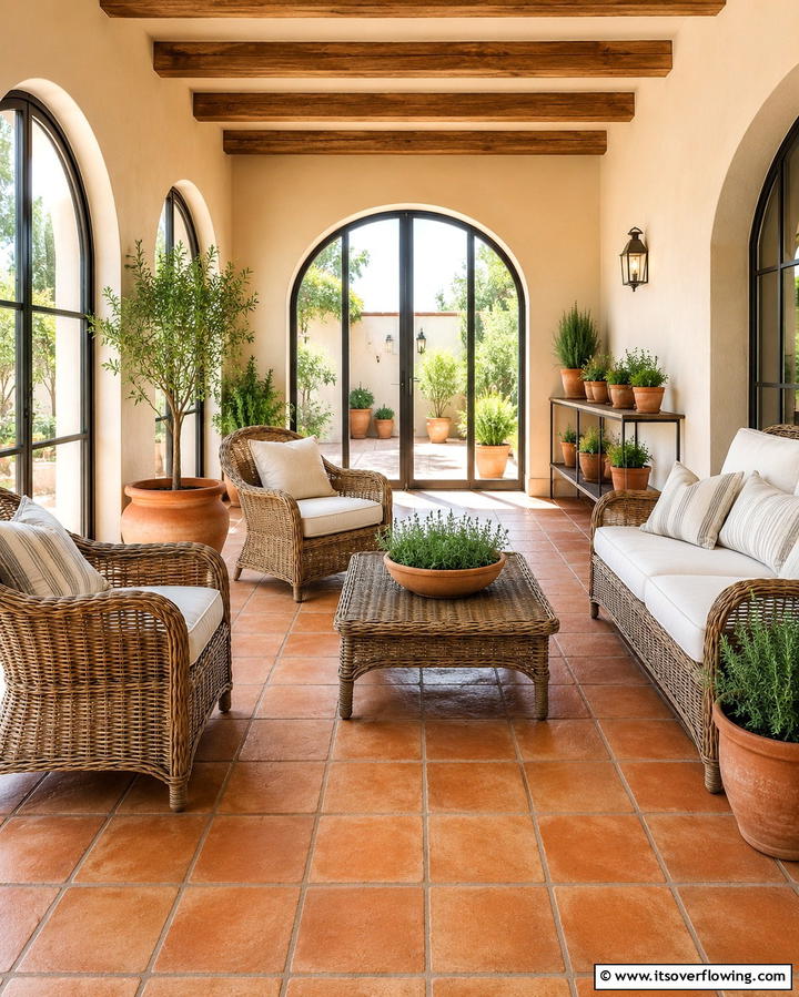 Classic Terracotta Tiles - 20 Sunroom Tile Floor Ideas for Durable and Stylish Floors