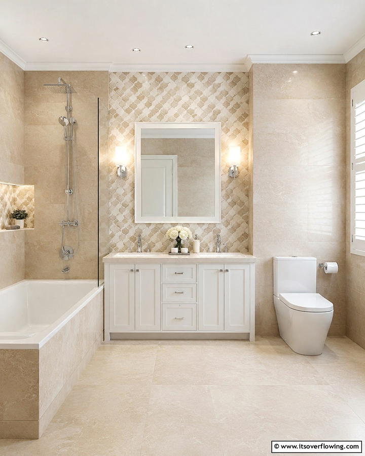 Classic Tile Accents - 30 Beige Bathroom Ideas for Timeless and Serene Design Schemes