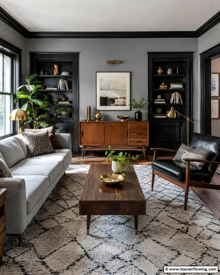 Classic Urban Style - 30 Living Room Grey Walls & Black Trim- Bold Contrast Ideas