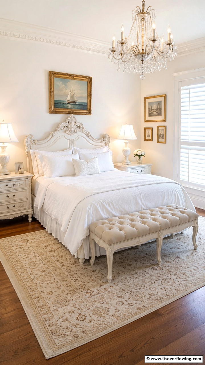 Classic White Accents - 21 Serene White Bedroom Ideas for a Calming Retreat