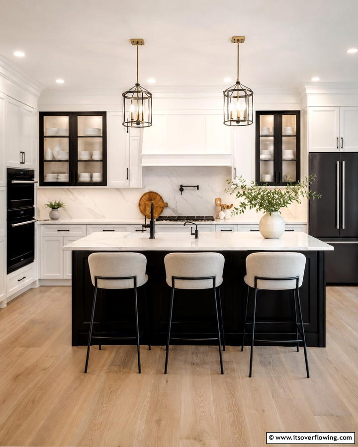 Classic White Cabinets with Black Appliances - 30 White Kitchen Designs with Bold Black Appliances