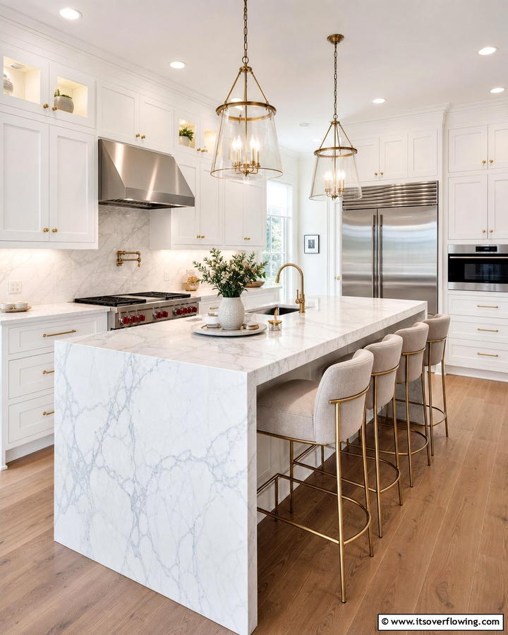 Classic White Carrara Marble Island - 25 Marble Kitchen Island Ideas for a Stunning Centerpiece