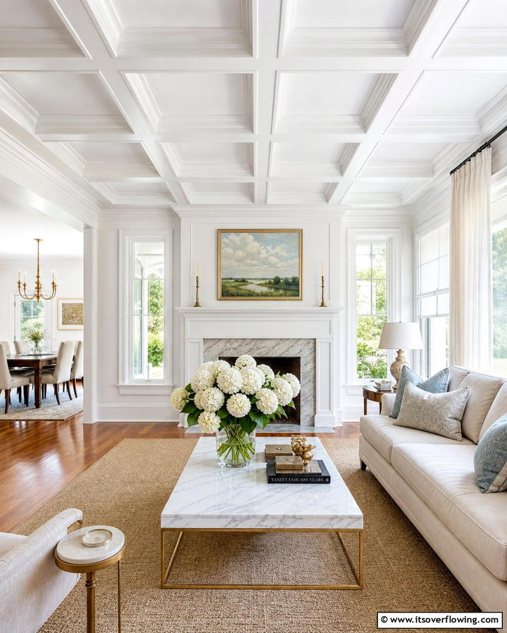 Classic White Coffered Ceiling - 25 Elegant Coffered Ceiling Ideas for Any Room