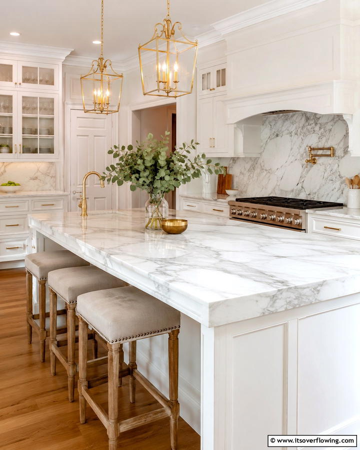 Classic White Marble Countertop - 25 Marble Kitchen Countertops for Elegant Homes