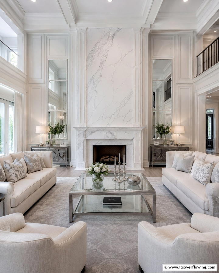 Classic White Marble Fireplace - 25 White Fireplace Ideas to Warm Up Your Living Room