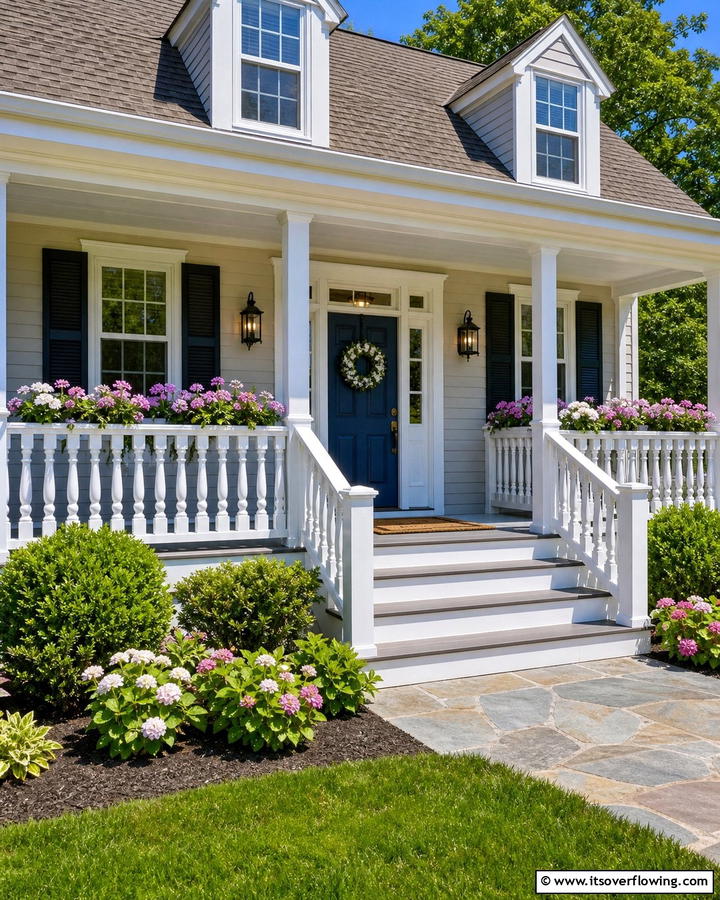 Classic White Railings - 20 Small Cape Cod Front Porch Ideas for Charm