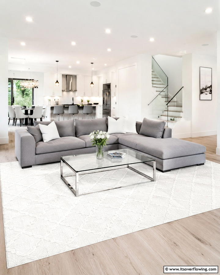Classic White Rug for a Crisp Look - 20 Perfect Rug Colors to Pair with a Grey Couch for Any Room