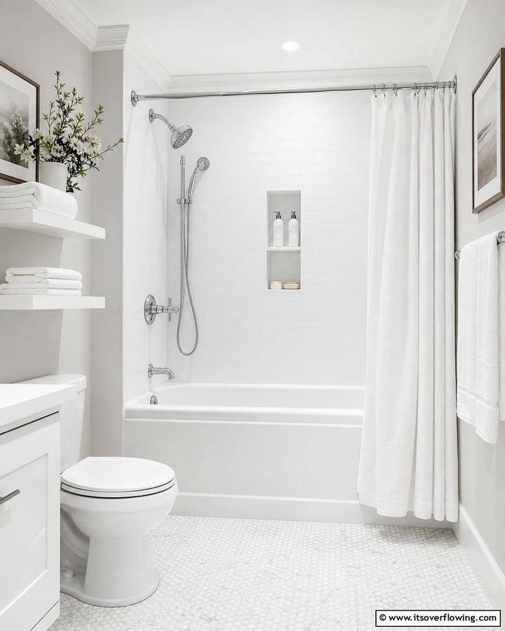Classic White Sanctuary - 30 Tub-Shower Combo Ideas for Space-Efficient Bathrooms