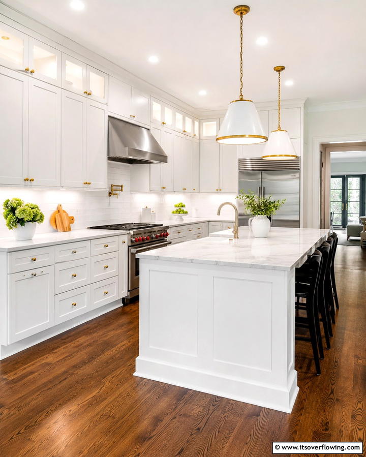 Classic White Shaker Cabinets with Gold Knobs - 20 White Kitchen Cabinets With Gold Hardware Ideas
