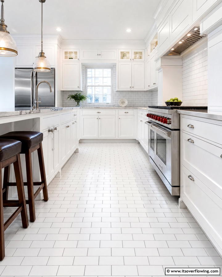 Classic White Subway Tiles - 21 Kitchen Floor Tile Ideas- Durable & Stylish Options