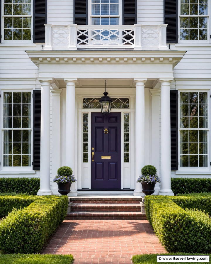 Classic White Trim for Timeless Elegance - 20 Dark Purple Front Door Ideas for a Bold Entrance