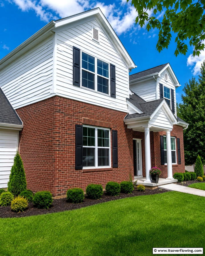 Classic White Vinyl with Red Brick - 25 Vinyl Siding and Brick Combinations for Curb Appeal