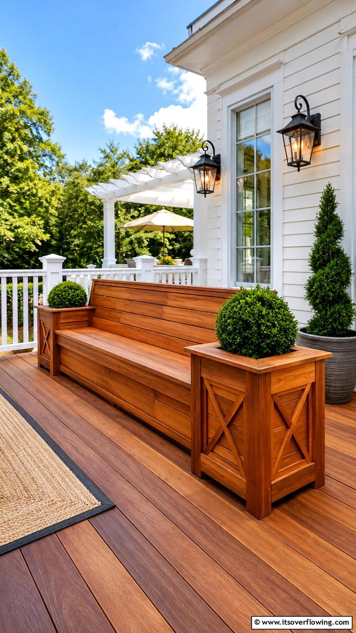 Classic Wooden Built In Deck Bench - 30 Built-In Deck Bench Ideas- Functional Outdoor Seating