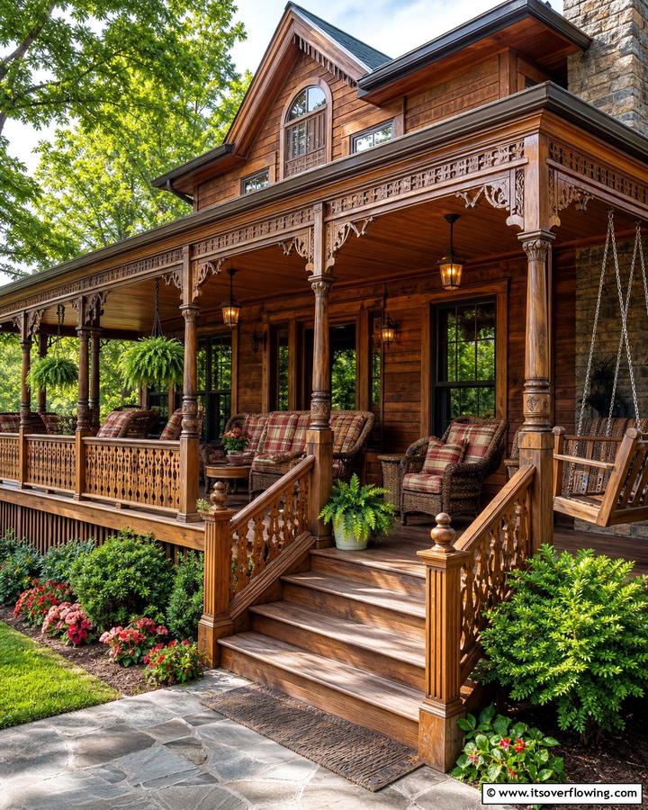 Classic Wooden Charm - 21 Covered Porch Ideas for Year-Round Outdoor Comfort