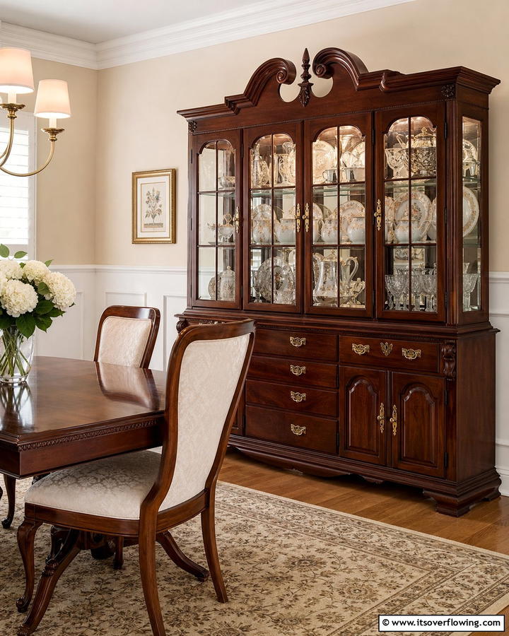 Classic Wooden Hutch with Glass Doors - 20 Dining Room Hutch Ideas for Storage and Style