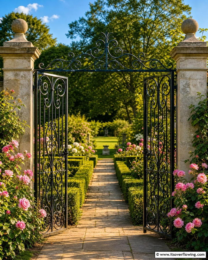 Classic Wrought Iron Elegance - 30 Garden Gate Ideas- Charming Entrances & DIY Projects