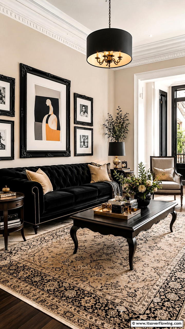 Classic and Chic Fusion - 30 Black & Beige Living Room Ideas for Modern Contrast