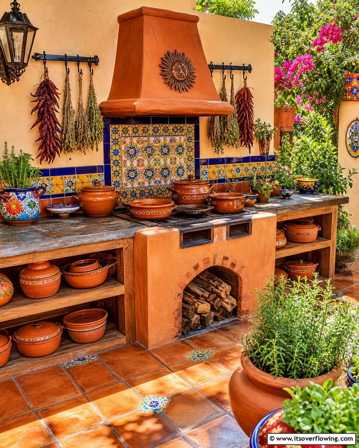 Clay Pot Cooking Setup - 20 Mexican Outdoor Kitchen Ideas for Vibrant Spaces