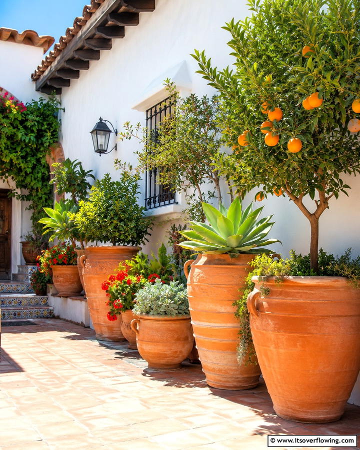 Clay Pot Planters - 25 Spanish Style Home Exterior Ideas for Curb Appeal