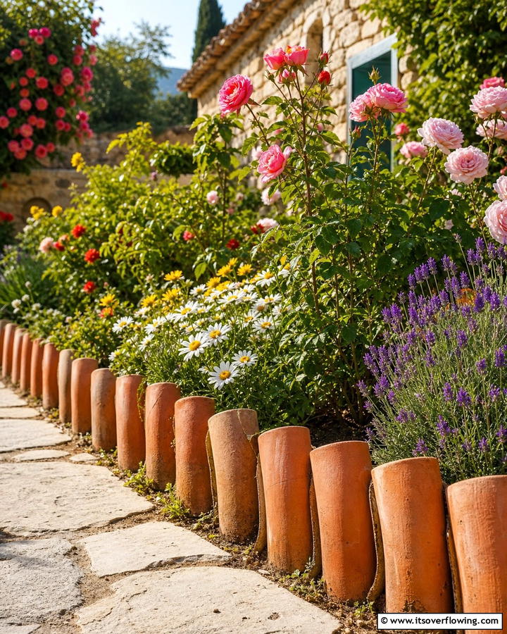 Clay Tile Edging - 20 Recycled Garden Edging Ideas for an Eco-Friendly Yard