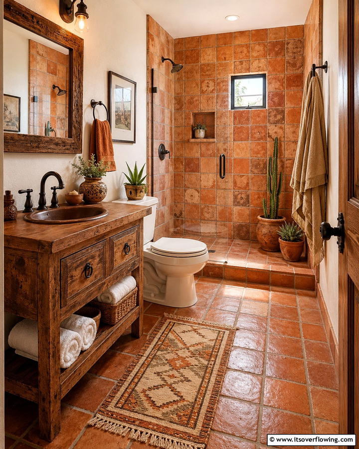 Clay or Terracotta Tiles for a Rustic Vibe - 25 Earthy Bathroom Ideas for a Natural Retreat