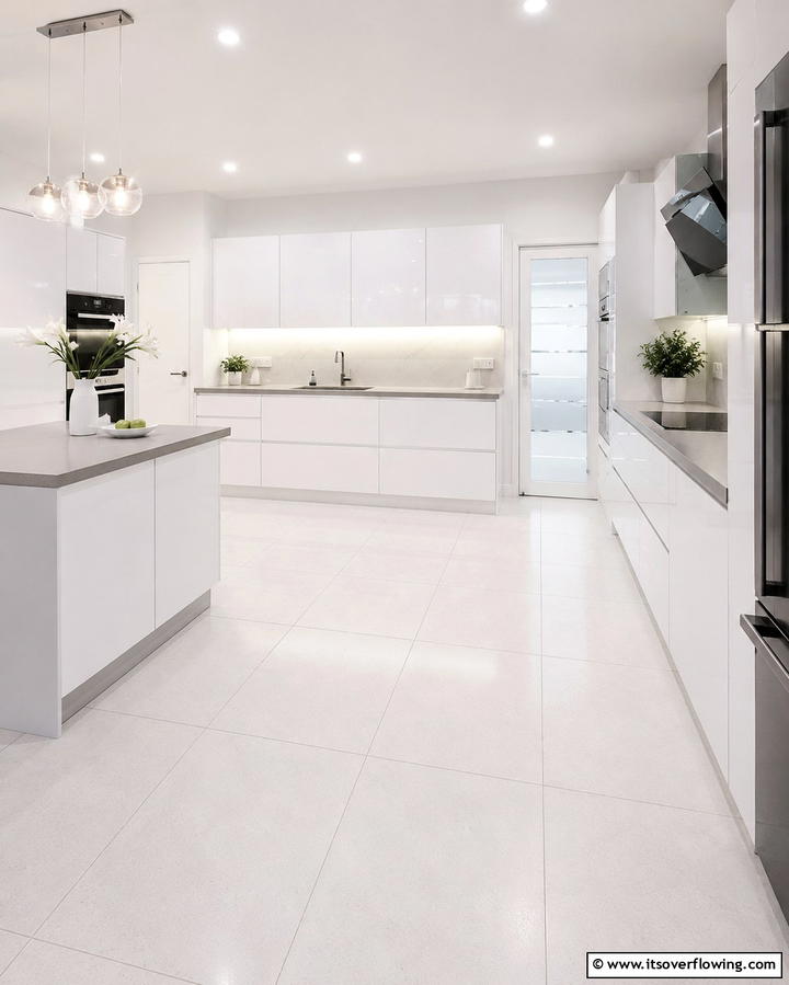 Clean Aesthetic with White Tiles - 25 Kitchen Floor Ideas to Transform Your Cooking Space
