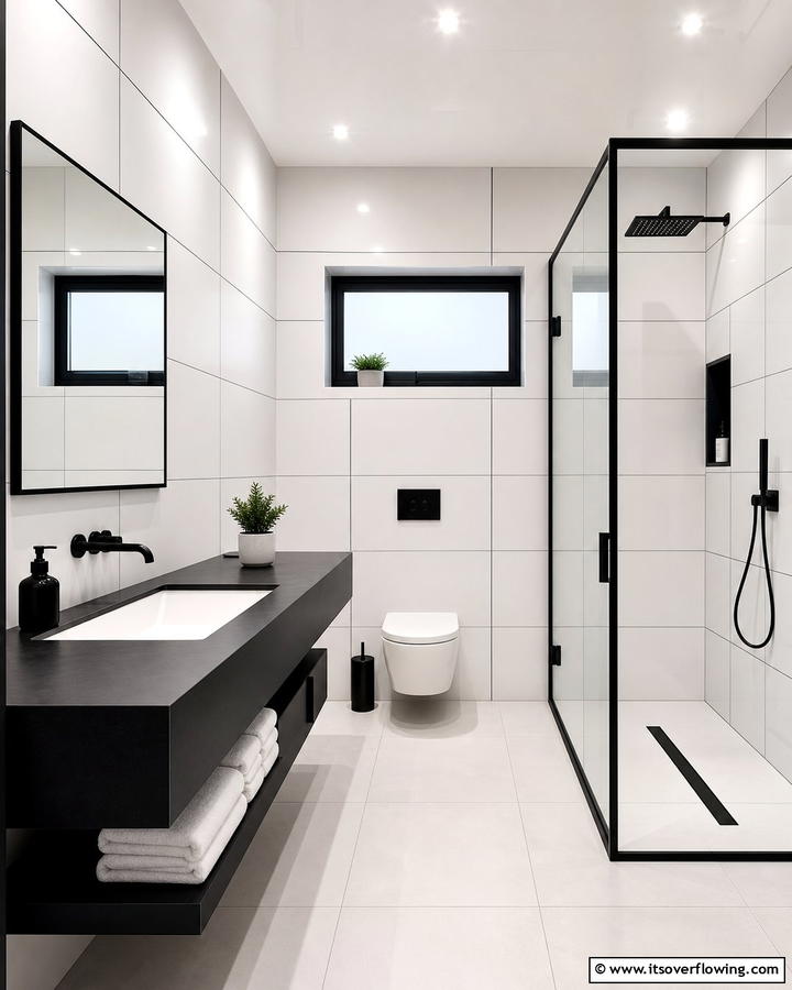 Clean Lines and Sharp Contrasts - 21 Classic Black & White Bathroom Designs for Contrast