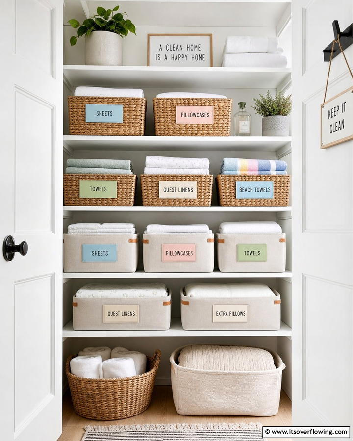 Clear Labeling Techniques - 30 Linen Closet Organization Ideas for Maximized Storage