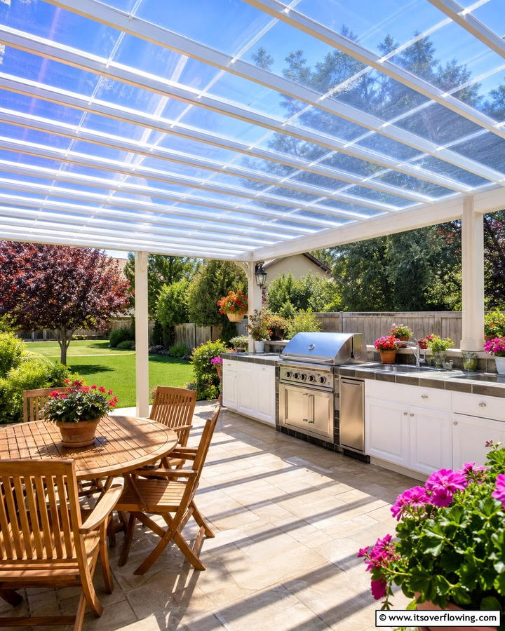 Clear Plastic Roof for Budget Friendly Light - 20 Outdoor Kitchen Roof Ideas for Year-Round Enjoyment