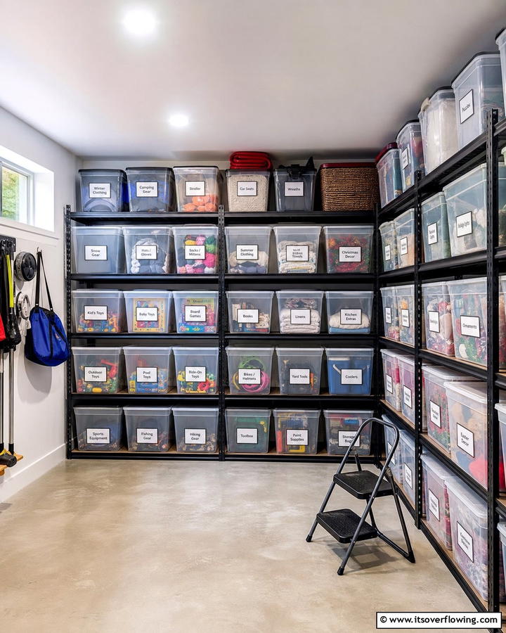 Clear Plastic Storage Bins - 21 Basement Storage Ideas to Organize Clutter with Style