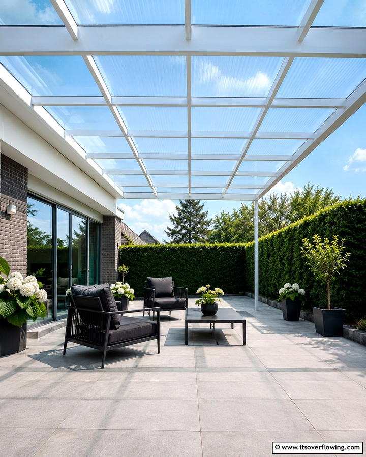 Clear Polycarbonate Panels - 25 Attached Covered Patio Ideas for Year-Round Use