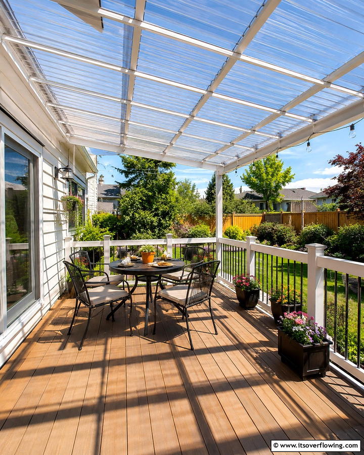 Clear Polycarbonate Roof for Budget Friendly Brightness - 25 Covered Deck Ideas for Year-Round Outdoor Living
