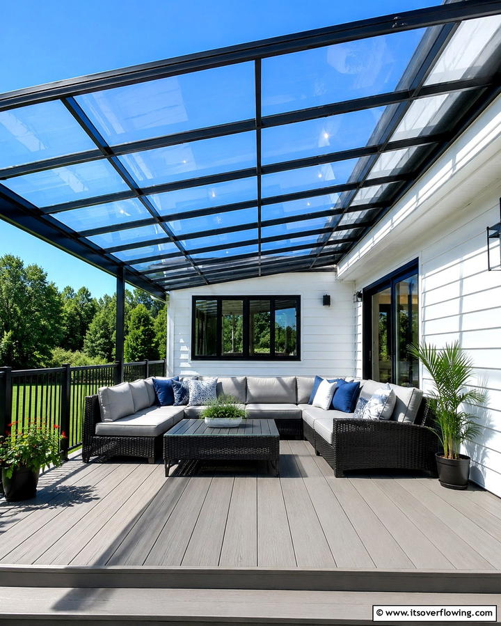 Clear Polycarbonate Roof for Weather Protection - 30 Partially Covered Deck Ideas for Flexible Outdoor Living