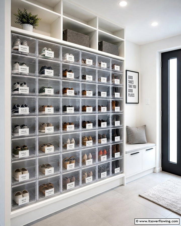 Clear Shoe Boxes with Labels - 25 Entryway Shoe Storage Ideas to Keep Your Home Tidy