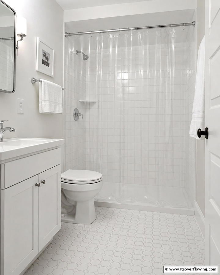 Clear Shower Curtains for Simplicity - 25 Small Bathroom Walk-in Shower Ideas for Compact Spaces