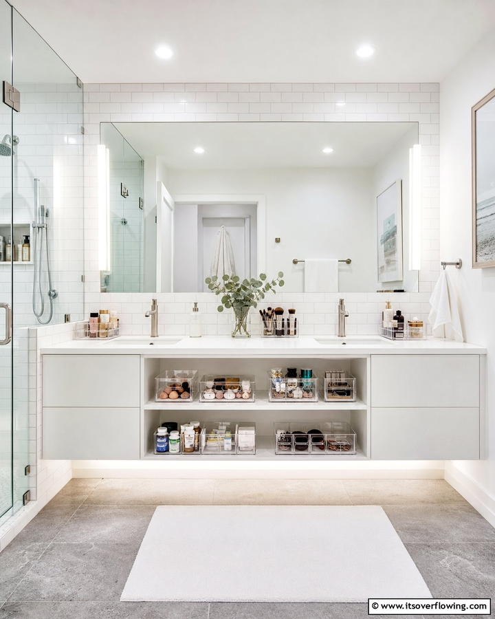 Clear Storage Bins Visual Organization - 21 Bathroom Organization Ideas for a Clutter-Free Morning Routine